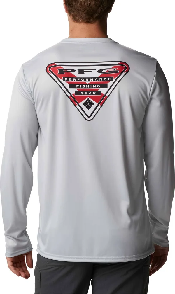 Columbia Men's PFG Terminal Tackle Tri-Fish Long Sleeve Shirt - Large, Cool Grey/AL Flag