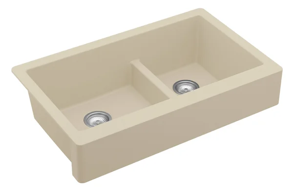 Karran Retrofit Apron-Front Quartz Double Bowl Kitchen Sink (Bisque)
