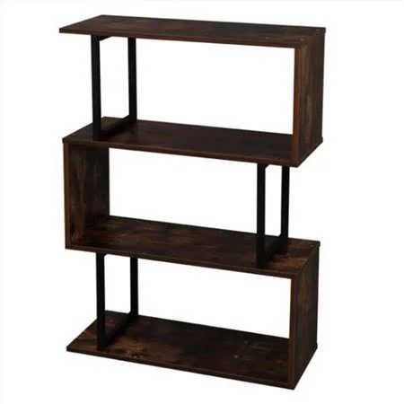 3-Tier Industrial Easy-Assembly Metal Frame Bookcase Storage Shelf for Living Room - Narrow, Bedroom, Office, Brown