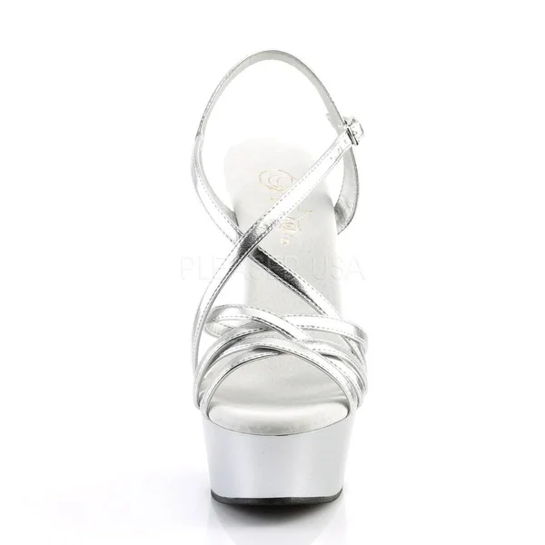Pleaser DELIGHT-613, 6x22 Criss-Cross Strap Sandal - Silver 13