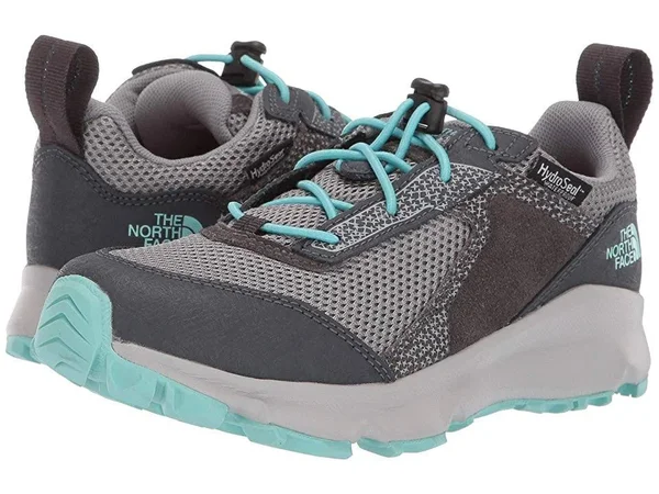 The North Face Juniors& Hedgehog Hiker II Waterproof Shoe - 1 - Blackened Pearl, Aqua Splash