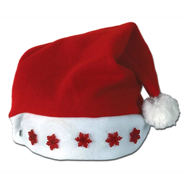 Club Pack of 12 Battery Operated Lighted Santa Hat with Red Snowflake Accents - Adult Sized