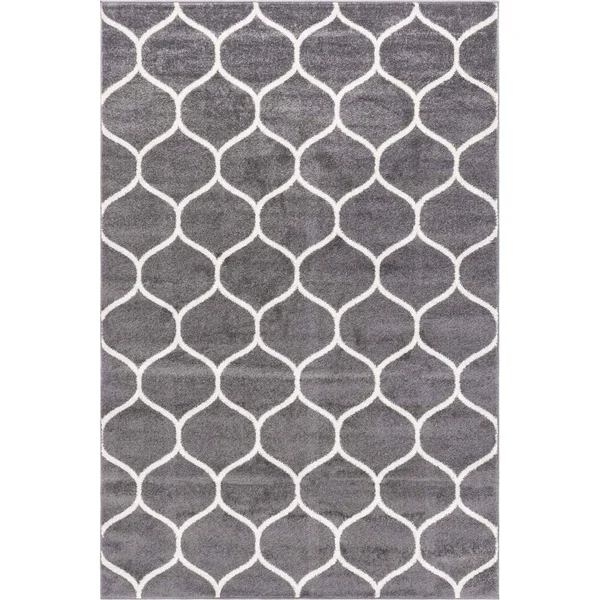 6&x9& Rounded Trellis Frieze Rug Dark Gray/Ivory - Unique Loom