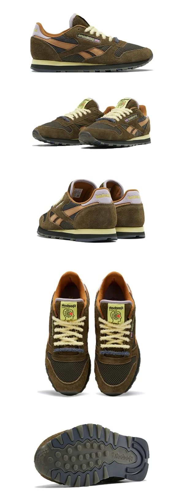 Reebok Brain Dead x Classic Leather &Fuzzy Suede& Moss/Soft Camel/Filtered Yellow Marathon Running Shoes/Sneakers FY0832 (US Siz