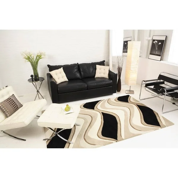 Kas Eternity Waves Hand-Tufted Wool Rug Ivory 2&3x22 x 3&9x22 Latex Free Wool Abstract - Stripe