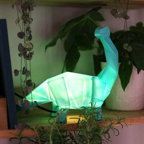 Dinosaur Lamp Green Origami Diplodocus Night Light by Disaster Designs