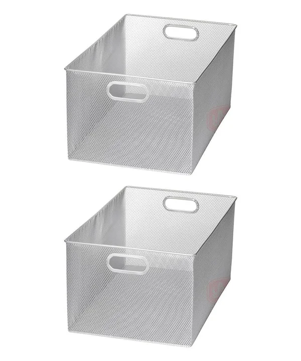 YBM Home Wire Mesh Open Bin Shelf Storage Basket Kitchen Pantry Organizer Silver Upper 12.1 in. L x 7.8 in. W x 5.8 in. H 6 Pack