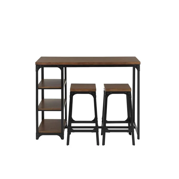 StyleWell Black Metal 3 Piece Dining Set with Haze Oak Finish Wood Top (53 in. W x 24.88 in. H), Haze/Black