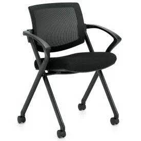Offices to Go Mesh Back Flip Seat Nesting Chair - Black (Freight Sold Separately)