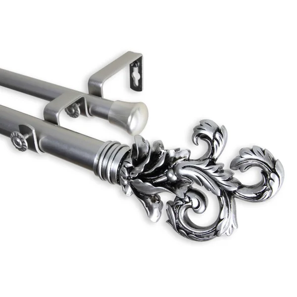 Rod Desyne Plume 1 inch Double Curtain Rod: 28-48 inch Satin Nickel