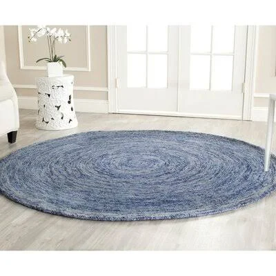 Abstract Handmade Tufted Wool Blue Area Rug Dakota Fields Rug Size: Round 6'