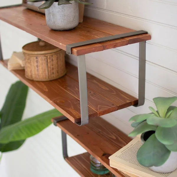 Recycled Wood and Metal Shelves (Set of 2)