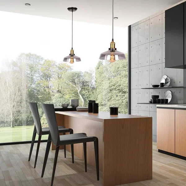 Pendant Light Wide Dome Glass Shade for Over The Counter - Charcoal