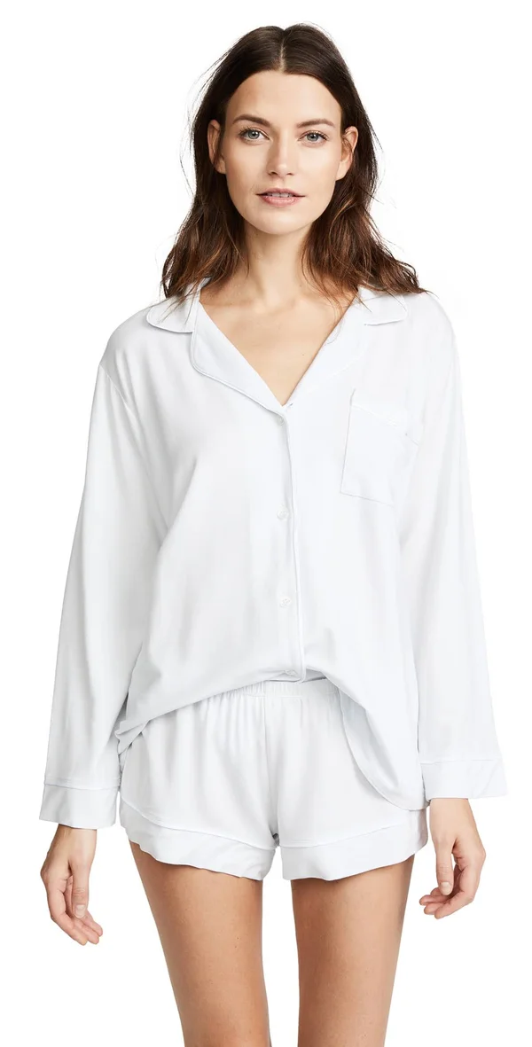 Eberjey Gisele Long Sleeve and Short PJ Set - Water Blue
