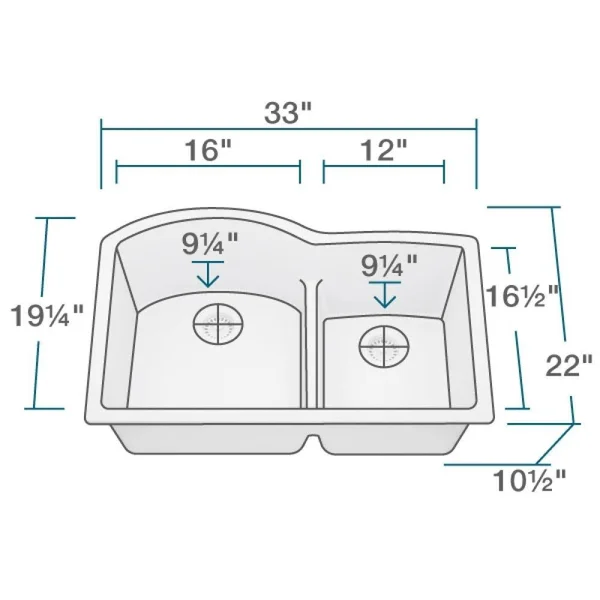 Mr Direct 811-S-CST Quartz Granite 33x22 L x 22x22 W Undermount Kitchen Sink with Basket STRAINER Finish: Silver