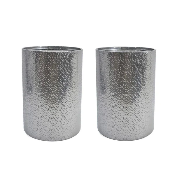 Noble House Modern Round Hammered Iron Accent Table in Silver - Set of 2