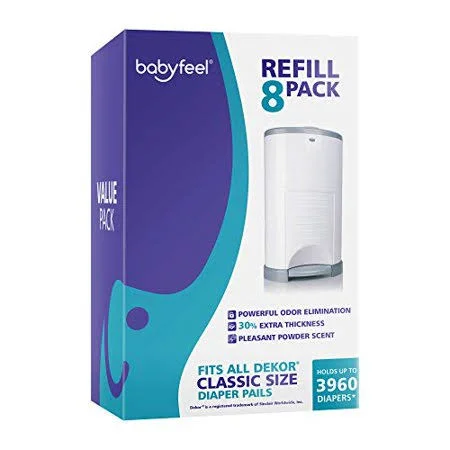 Dekor Classic Refills by Babyfeel - 8 Pack, Value Pack, Exclusive 30% Extra Thickness, Powder Scent, Fits Dekor Classic Size