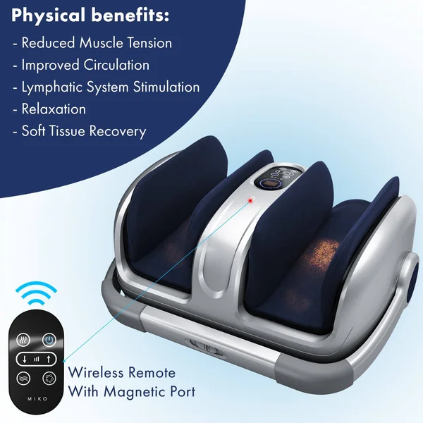 Miko Foot Massager Shiatsu Machine with Multi-Pressure Settings, Vibration, Deep-Kneading, Heat and Wireless Remote- Alleviate D