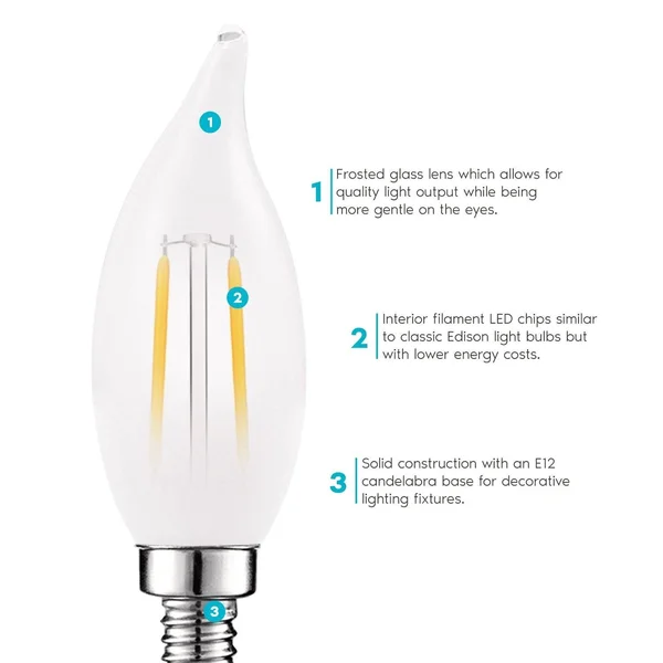Luxrite LED Chandelier Light Bulb - E12 LED Bulb Dimmable, 40 Watt Equivalent, 2700K Warm White, Frosted Bulb, Flame Tip, 360lm