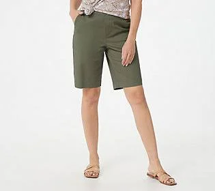 Denim & Co. Easywear Twill 4-PocketBermuda Shorts, Size Reg 4, Dark Olive