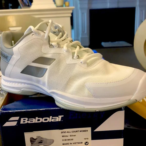 Babolat SFX3 Women's All Court Tennis Shoes- White/Silver - 9.5