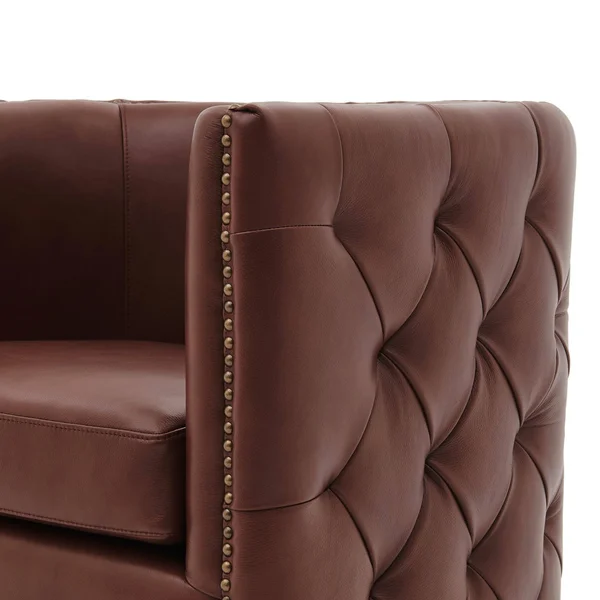 Leslie Top Grain Leather Swivel Tufted Chair, Garrett Brown