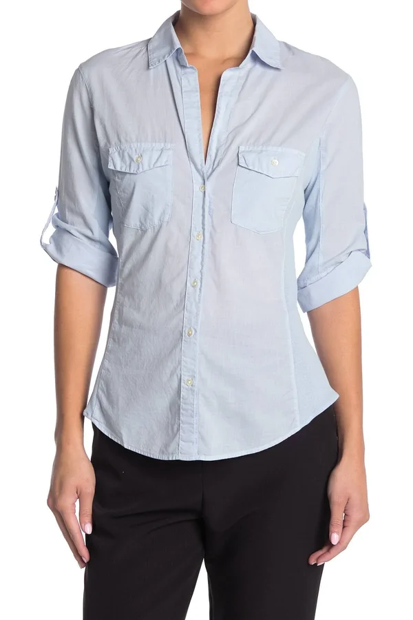 James Perse Contrast Ribbed Surplus Shirt - Size 0 - Open Sky at Nordstrom Rack