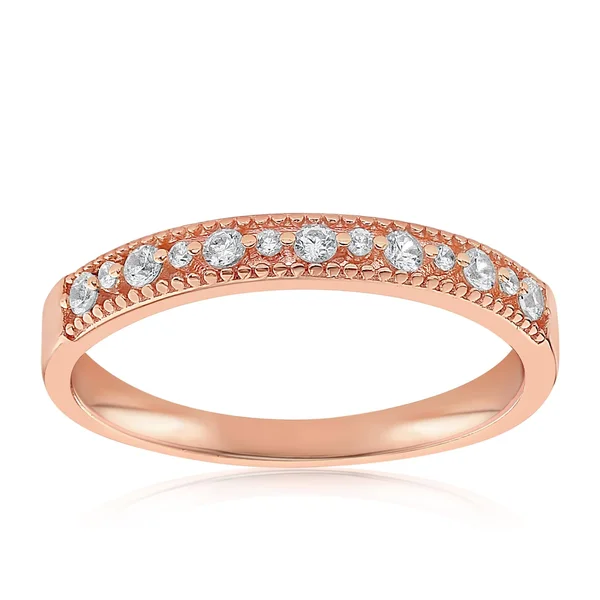 18K Ladies Wedding Band Replacement Cubic Zirconia Ring Inlaid BEZEL, 8, 18K Rose Gold Vermeil