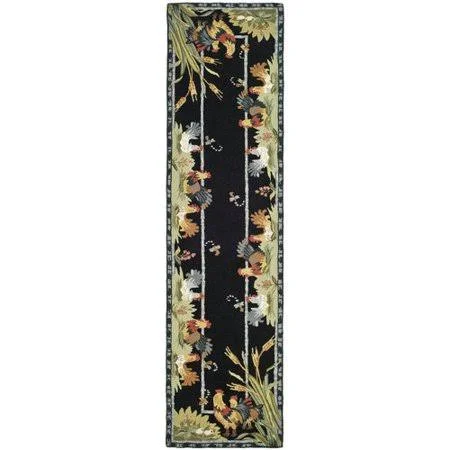 August Grove Kinchen Hand-Hooked Wool Black/Green/Gray/White/Red Area Rug - Size: Runner 2&6 inch x 12&