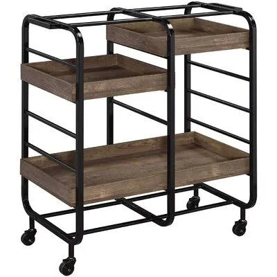 Chenoa Serving Bar Cart 17 Stories Frame Color: Black - Top Color: Walnut