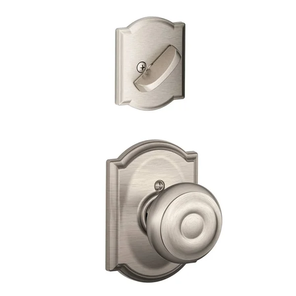 Schlage Georgian Knob x Camelot Rose Inside Trim for Single Cylinder Handleset - Satin Nickel