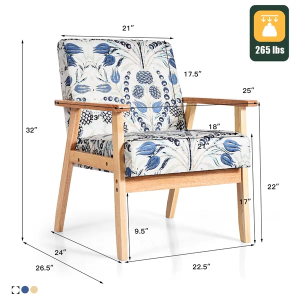 Gymax 2pcs Accent Armchair Upholstered Chair Home Office w/ Wooden - 25'' x 26.5'' x 32'' - White