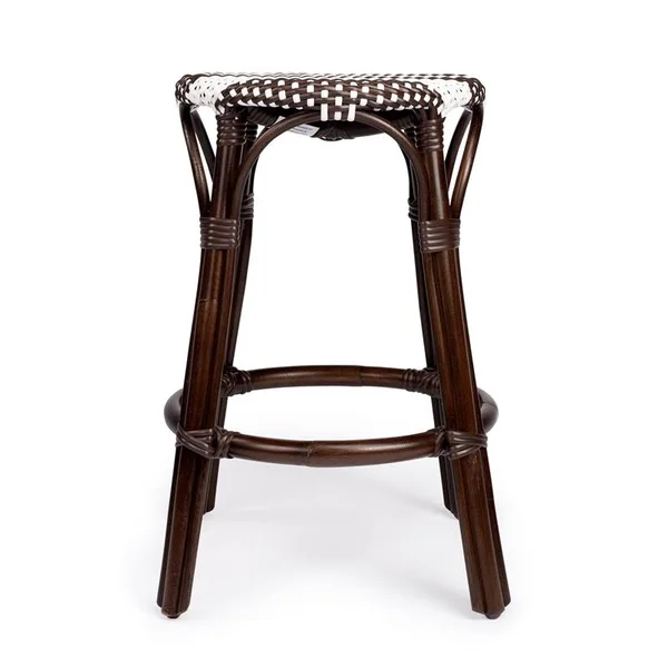 Beaumont Lane Island Living Rattan Counter Stool in Dark Brown and White - BL-4754-2013936