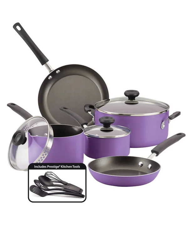 Farberware Easy Clean Dishwasher Safe Aluminum Nonstick 12-Piece Cookware Set Purple