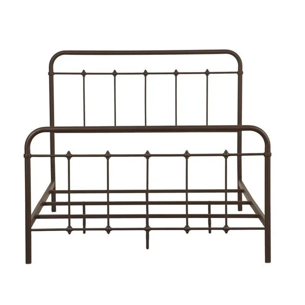 Pemberly Row Queen Curve Metal Bed in Brown