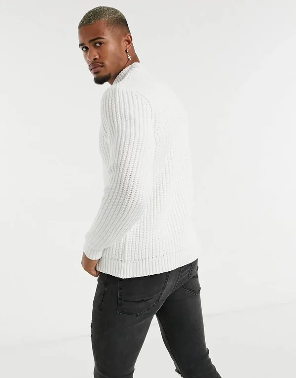ASOS Design Heavyweight Fisherman Rib Turtleneck Sweater in White