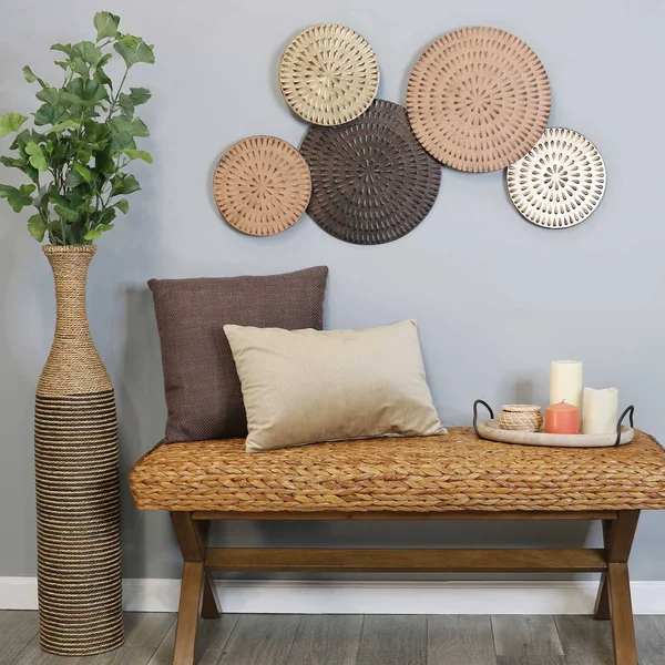 36x22H Two-Tone Woven Rattan Floor Vase
