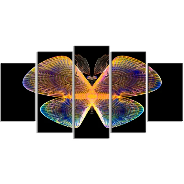 Design Art 'Blue Yellow Fractal Butterfly in Dark' Graphic Art on Wrapped Canvas, Size: 28 inch H x 60 inch W x 1.5 inch D
