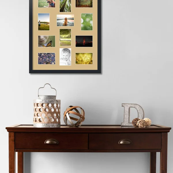 Collage Picture Frame - Satin Black Frame with 12 openings for 4x6 Photos with Brown Autumn Gold Mat. D3926ED462, ArtToFrames