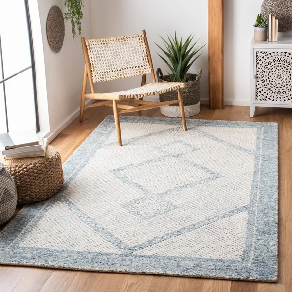 Safavieh Abstract Ivory/Blue 3 ft. x 5 ft. Geometric Border Area Rug