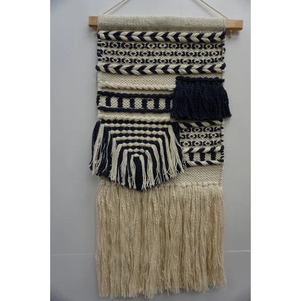 The Curated Nomad Chicory Macrame Wall Hanging with Navy Blue Pattern - Exact Size