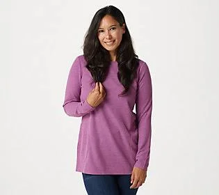 Susan Graver Weekend Waffle Knit Tunic with Pockets - Size XX-Small, Vintage Plum
