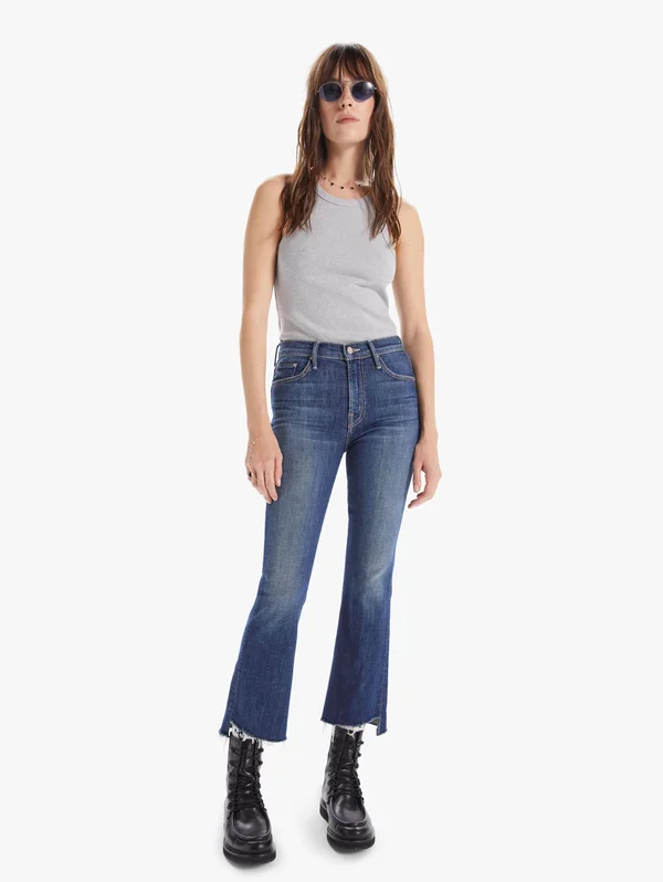 Mother The Insider Crop Step Fray Girl Crush Jeans in Blue - Size 28