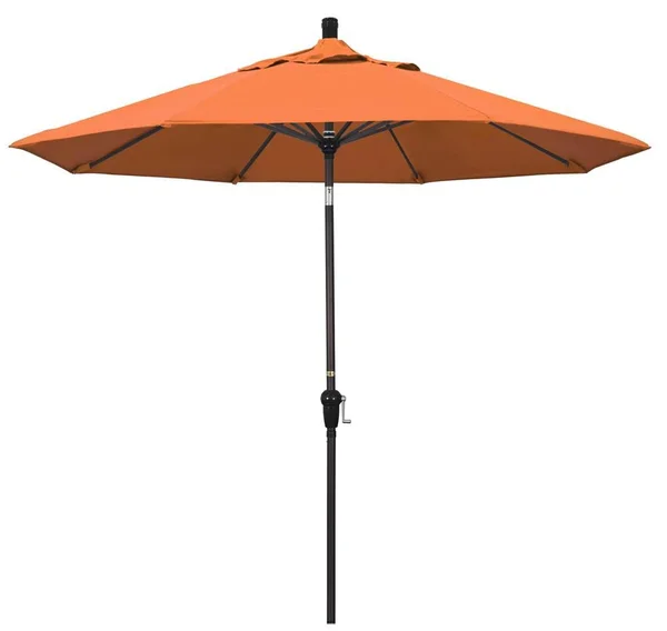 California Umbrella 9 ft. Bronze Aluminum Market Auto-Tilt Crank Lift Patio Umbrella in Tangerine Sunbrella