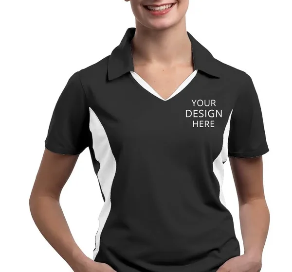 Custom Embroidered Sport - Tek Women's Polo Shirts - Ladies Side Blocked Micropique Sport-wick? Coaches Polo, Size: L, Black/W