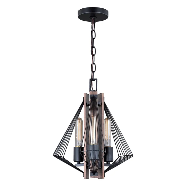 Vaxcel Dearborn 3 Light Pendant, Black Iron/Burnished Oak P0265