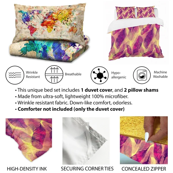 Designart &Geometric Purple Glacier& Geometric Bedding Set - Duvet Cover & Shams - Twin Cover + 1 Sham (comforter Not Includ