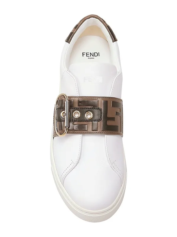 Fendi Women's Logo Strap Leather Sneakers - White - Size 10.5