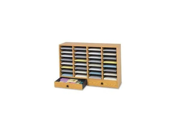 Safco Wood Adjustable Literature Organizer - 32 Compartment W. Drawer