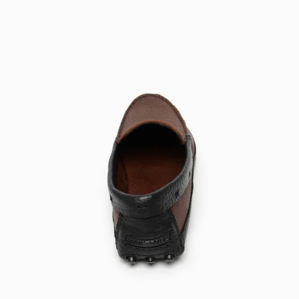 Minnetonka Moccasin, Men's P.W. Driving Loafer (Color Block) in Brown Upper and Black Lower, Size 10, Handmade